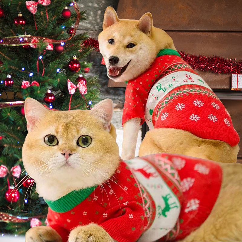 Celebrate the Holidays with Your Furry Friends in the Cat Dog Snow Elk Christmas Warm Sweater!